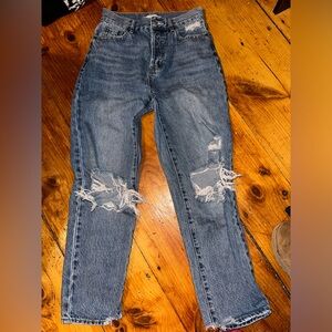 PacSun Ripped Blue High Rise Straight Jeans
